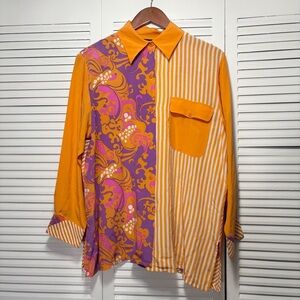 Vintage Koos Of Course! Silk Shirt 1990s Womens Orange Purple Striped Floral M
